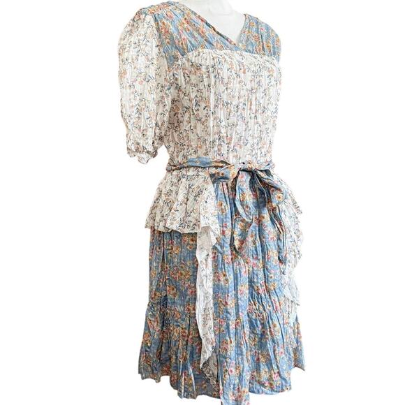 Anthropologie Current Air Los Angeles crinkle ruffle puff sleeve dress L large - Picture 11 of 13